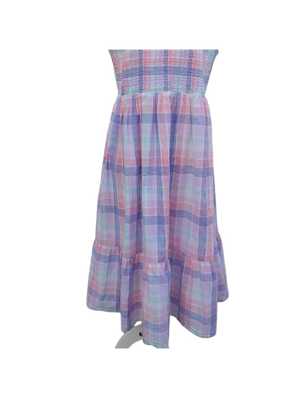 J.Crew Women's Smocked Tiered Cotton Plaid Dress in Pastels Multi size Large - Picture 9 of 17